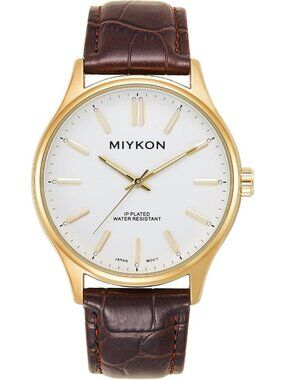 Miykon Mens Ultra-Thin Dress Watch, Genuine Leather Strap, Water Resistant